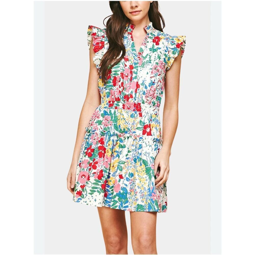Pinch Paige Bright Days Ahead Floral Cotton Blouson Flutter Dress $98 L